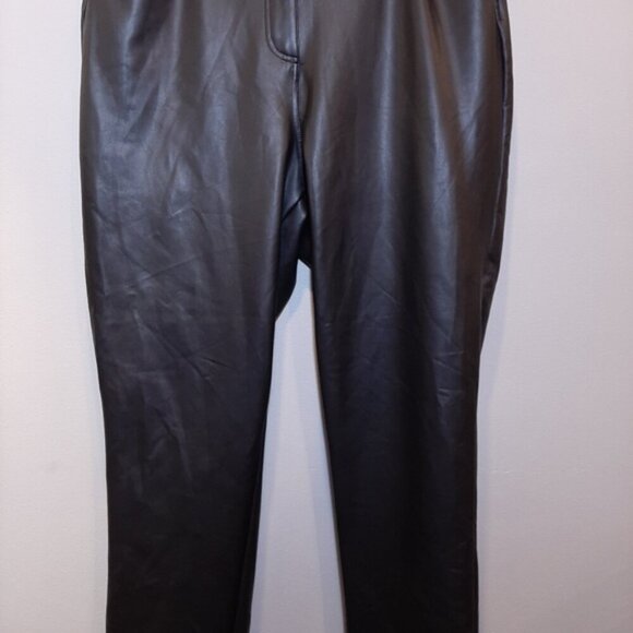 Design Lab Faux Leather Straight Fit Cropped Ankle Pants Stretch Lined 5 Pocket - Picture 4 of 14